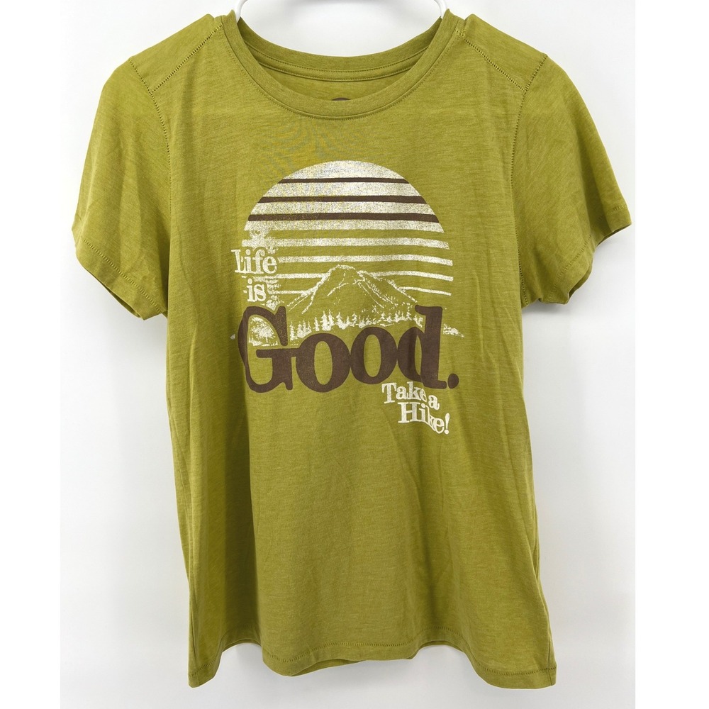 Life is Good Women M Take A Hike Top Green Mountain Graphic T-Shirt Granola Camp